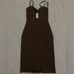 Babaton Brown Body Con Mid Length Dress